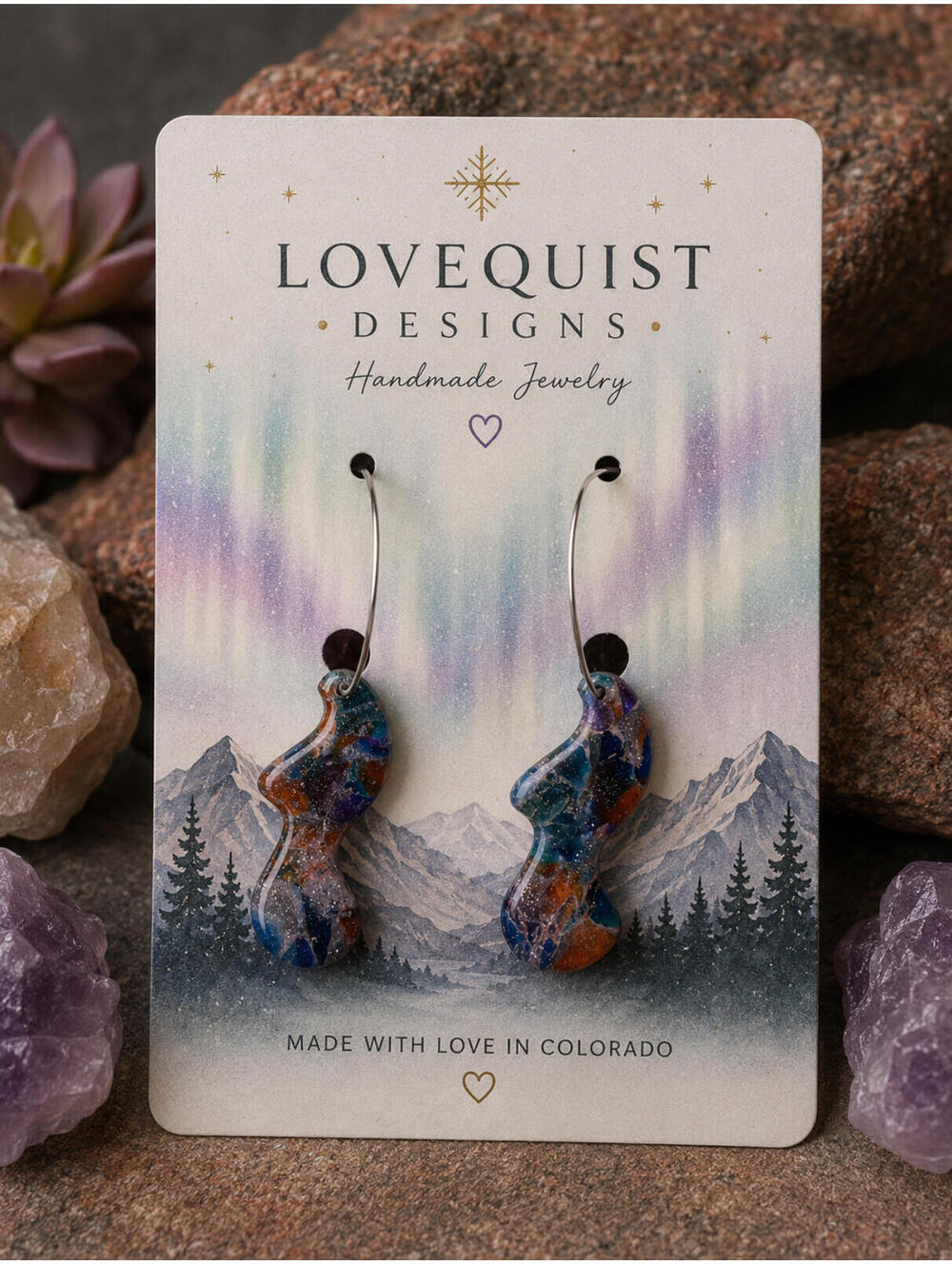 Havsviska | Colorful Seahorse Hoop Dangle Earrings